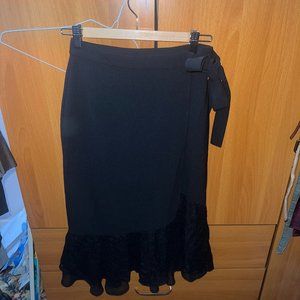 beautiful black zara midi skirt with tie waist and lace ruffle bottom | S: small